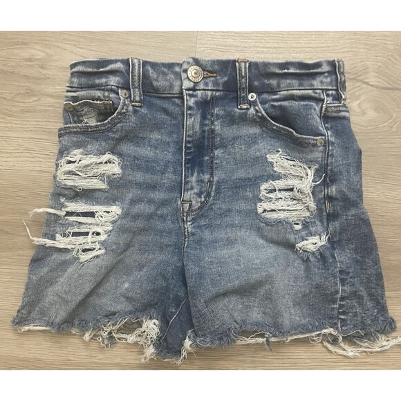 American Eagle Women next level Stretch Distressed Jean denim Shorts 4"  size 0 - Picture 1 of 7